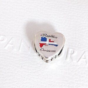 Pandora Dominican Republic Flag Heart Charm Bead S925 Silver with box